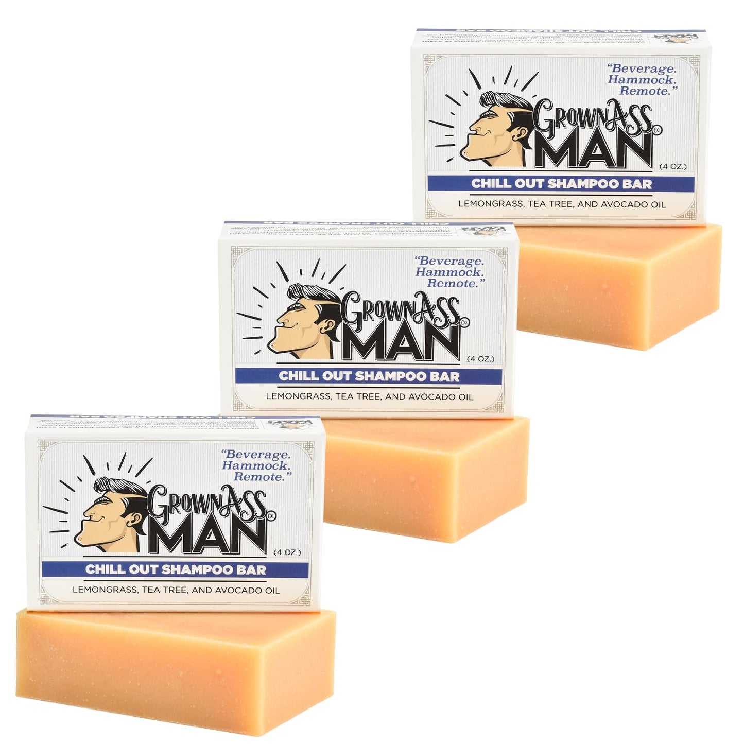Solid Shampoo Bar Rich Lather 3 in 1: Hair, Beard & Body Wash - Plastic Free & Eco-Friendly, Natural & Organic Clean for All Hair Types, 4oz Bar (Chill Out, 3-Pack)
