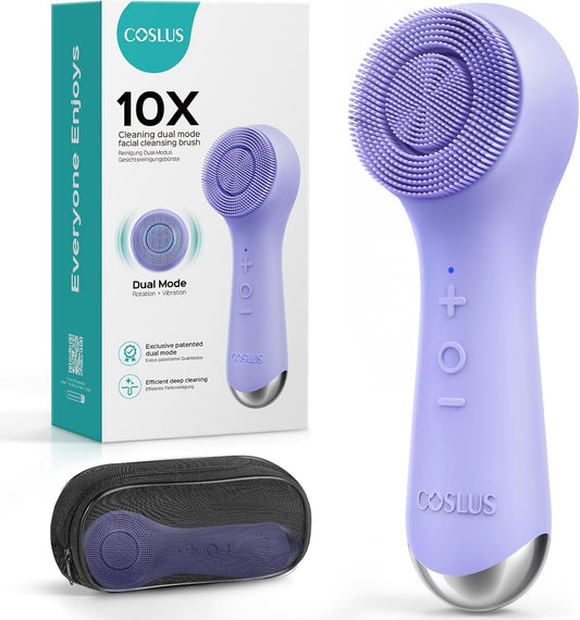 COSLUS Face Scrubber Facial Cleansing Brush: 2 in 1 Spin and Vibration Patented Tech, Silicone Electric Exfoliator Scrubber with Automatic Foaming, Waterproof Face Cleanser Brush for Men and Women