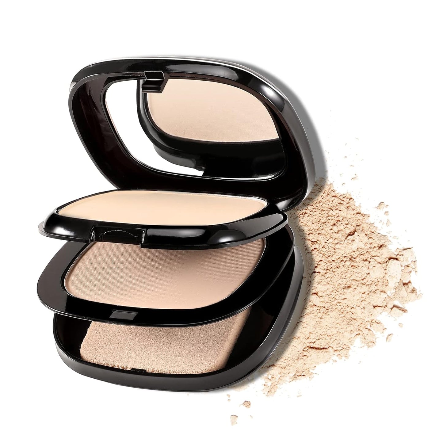 Boobeen Pressed Powder, Light Shade, Long-Lasting Matte Finish, Flawless Lightweight Makeup, 2 Layers Setting Powder Foundation, Compact with Mirror and Puff