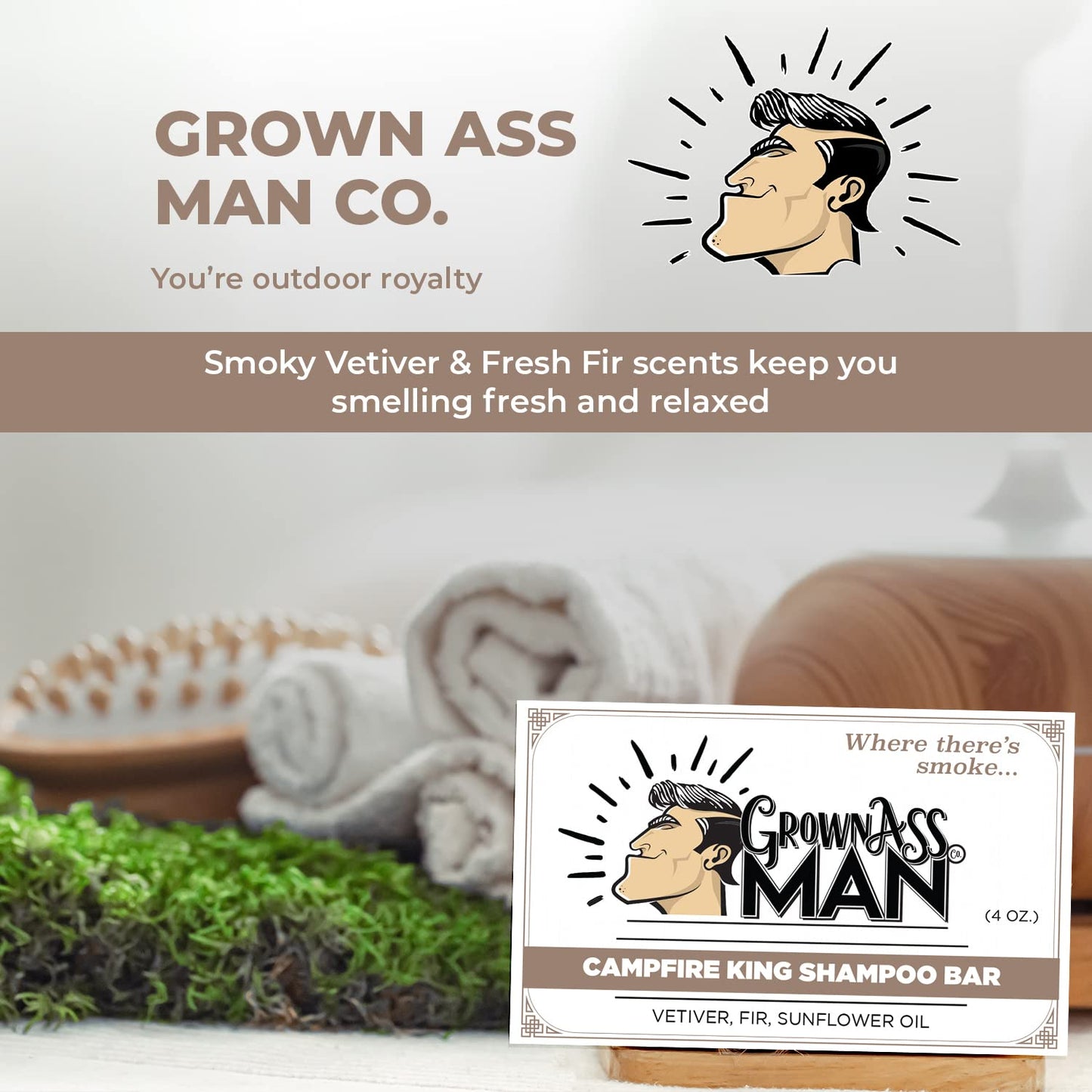 Solid Shampoo Bar Rich Lather 3 in 1: Hair, Beard & Body Wash - Plastic Free & Eco-Friendly, Natural & Organic Clean for All Hair Types, 4oz Bar (Campfire King, Single)