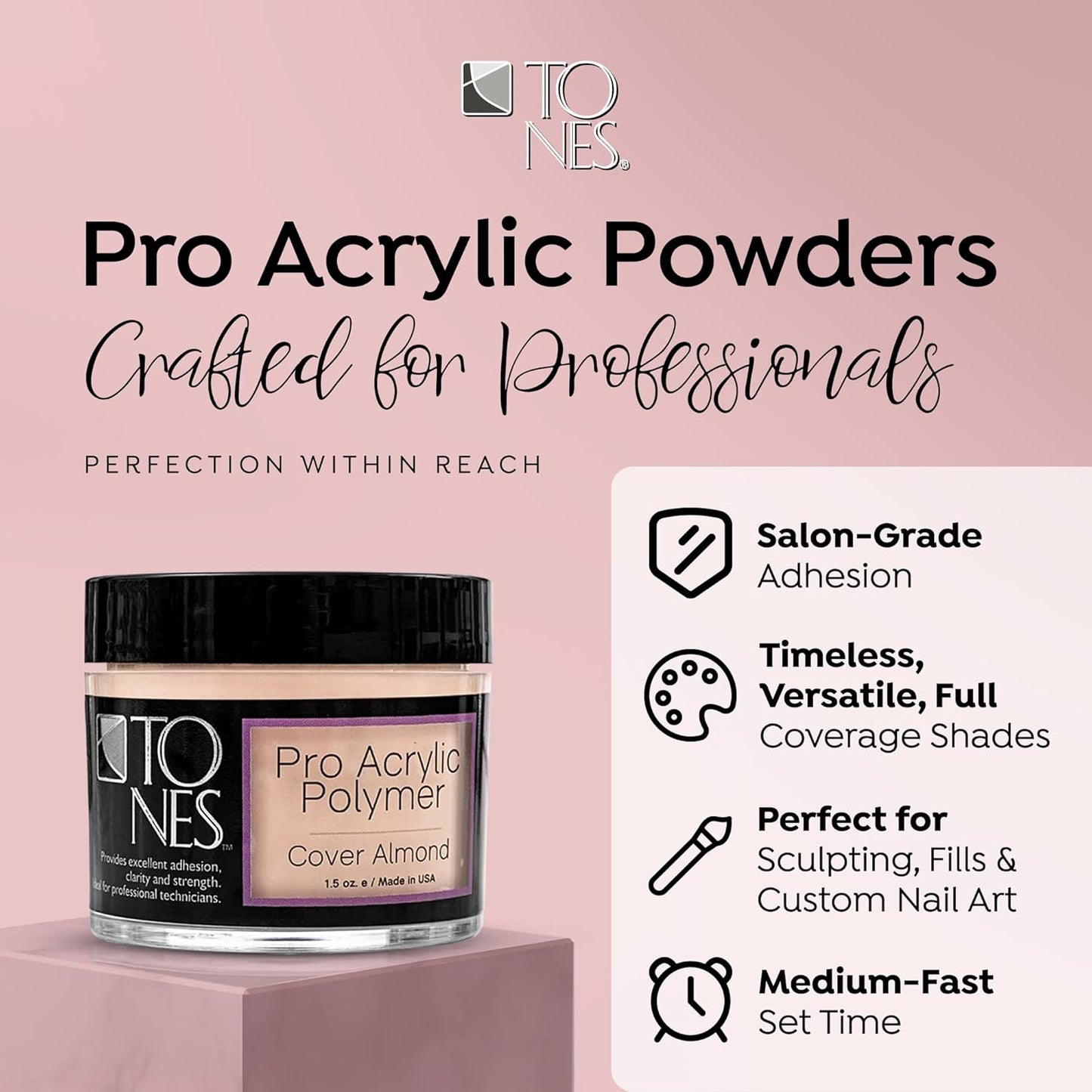 Tones Pro Acrylic Nail Powder, Cover Almond (Soft Nude Beige), (3.5 Fl Oz) - Long-Lasting & Non-Yellowing Polymer for Salon Quality Nail Extensions & 3D Art