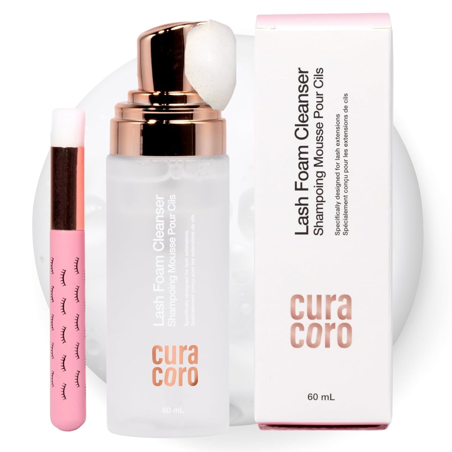 CURACORO 60ML Eyelash Extension Cleanser (Unscented) - Lash Shampoo for Lash Extensions, Eyelash Extension Foam Cleanser for Sensitive Skin, Removes Waterproof Makeup for Professional & Home Use