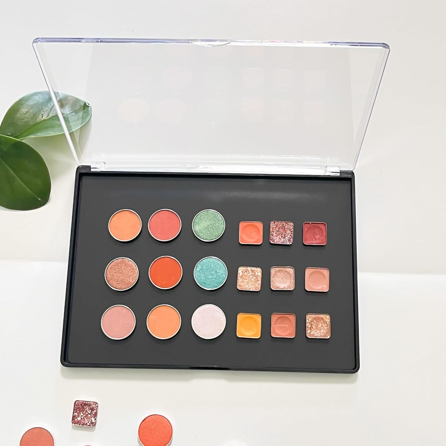 2 Pack XL large Magnetic Makeup Palette with Clear Top, Empty Cosmetics Pan Dispensing Storage Box with 40pcs Metal Sticker for DIY Eyeshadow Lipstick Blush Powder- 9.25'' x6.57''