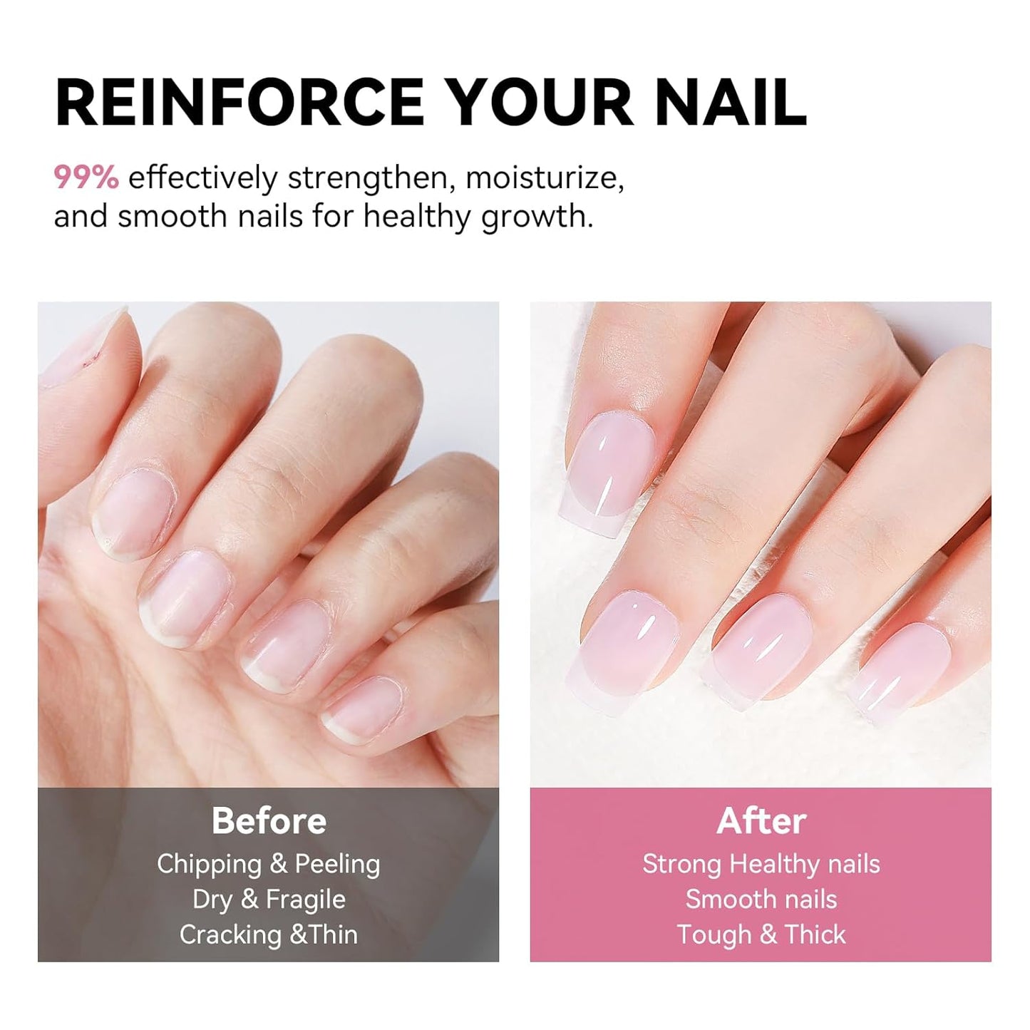Nail Strengthener and Growth Natural Nails Hardener Pink Nail Repair Strengthening Polish Ridge Filler for Weak and Damaged Nails 12ML