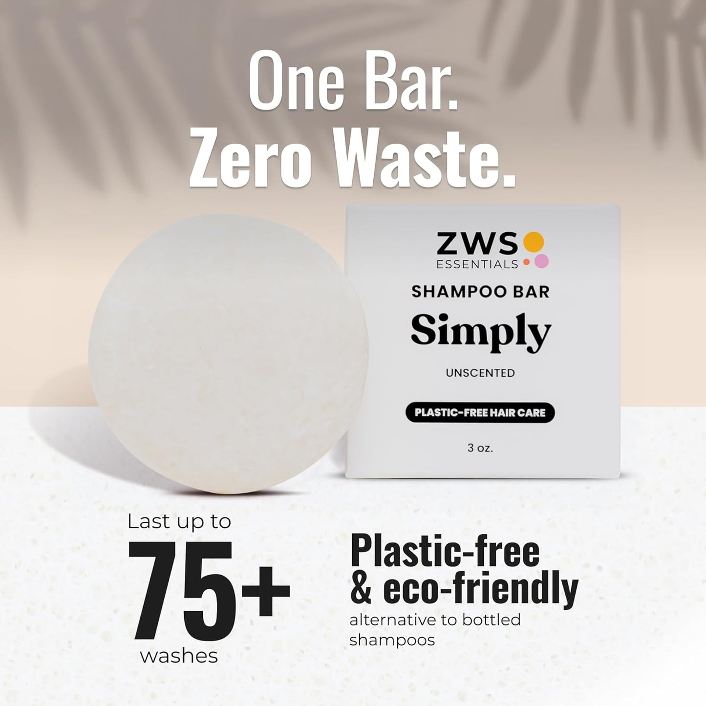 Simply Unscented Shampoo Bar, Vegan Solid Hair Cleanser for Sensitive Scalps & Fragrance-Free Care, Zero Waste, Travel-Friendly