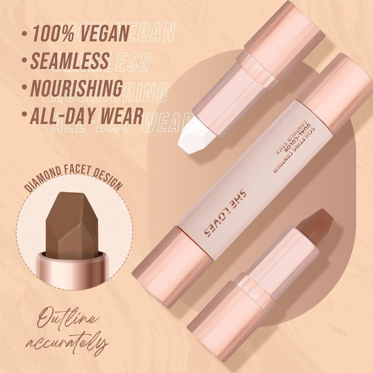 Contour Stick, Highlighter Makeup, 2 in 1 Cream Bronzer Stick-Blendable, Moisturizing Formula-Lanolin, Beeswax, Smooth Waterproof Long-lasting Effect, Buildable Contour Stick Makeup For Face (01#)