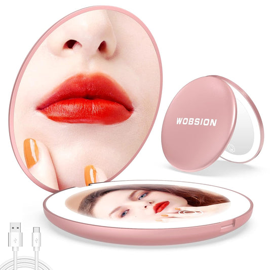 wobsion 10X Magnifying Tabletop Mirror, Touch Dimmable, 3 Color Temperature Adjustment, Auto Light Off, Rechargeable, Compact 4 inch x 0.8 inch