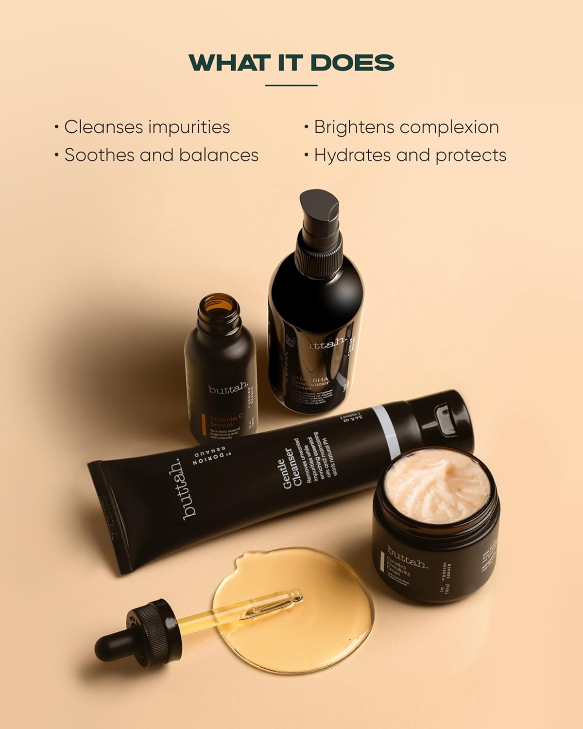 Buttah Skin Supreme Kit for Melanin Rich Skin | Facial Shea Butter 2 oz | Vitamin C Serum 1 oz | Cleanser 3.4 oz | Rosewater Toner 3.4 oz | Black Owned Skincare