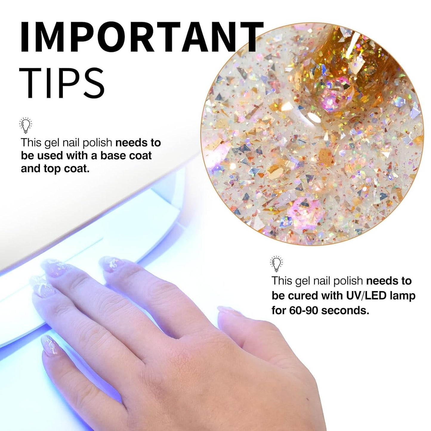 CANNI Glitter Gel Nail Polish – 9ML Broken Gold Prism Flash Gel Polish, Holographic Gold, Soak Off UV LED Nail Art Salon & DIY Manicure at Home