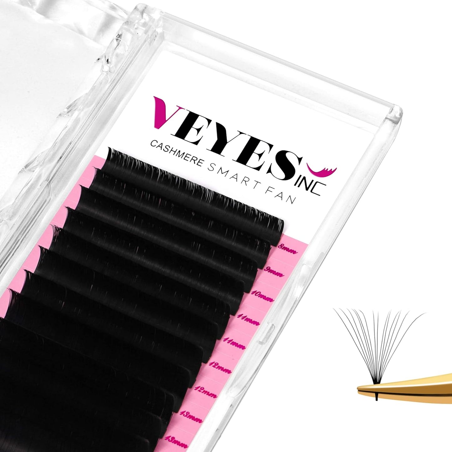 VEYES INC Cashmere Smart Fan Lash Extensions 0.03 0.05 0.07 C/CC/D Curl 8-20mm Mixed & Single Length, Super Matte Black Volume Lashes, Professional Supplies for Lash Techs (0.07 CC 12mm)
