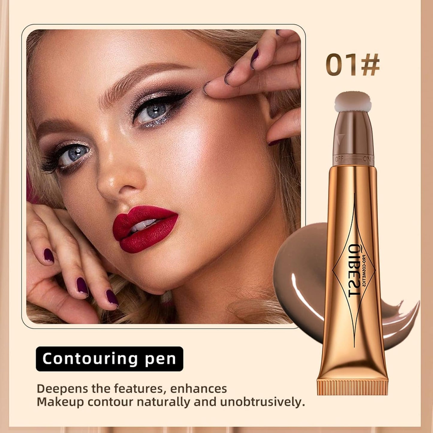 Contour Beauty Wand, Liquid Face Concealer Contouring with Cushion Applicator, Natural Matte Finish, Lightweight Blendable Cream Bronzer Stick Makeup, Cruelty-free（Contour）