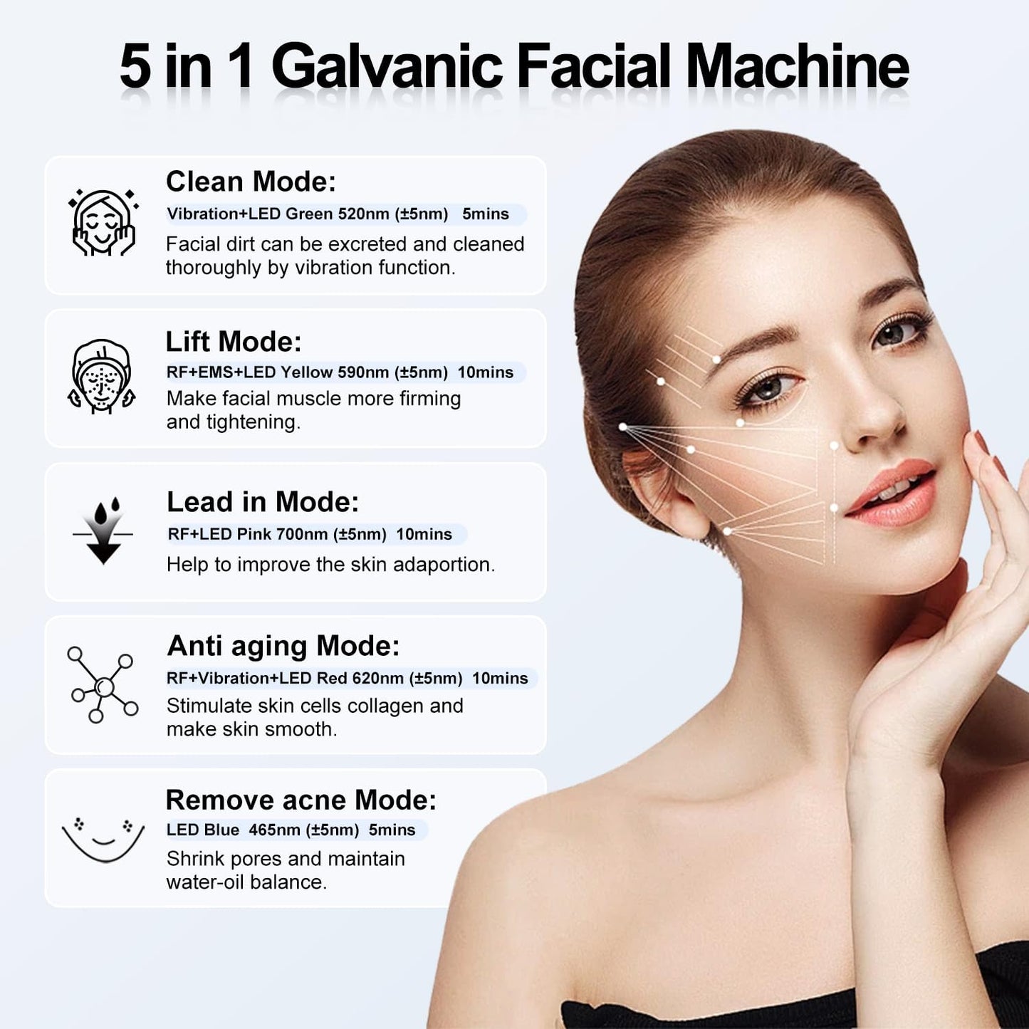 MiSMON High Frequency Facial Machine Light Theraphy Micro-current Device, 5 in 1 Multifunctional Facial Massager for Face