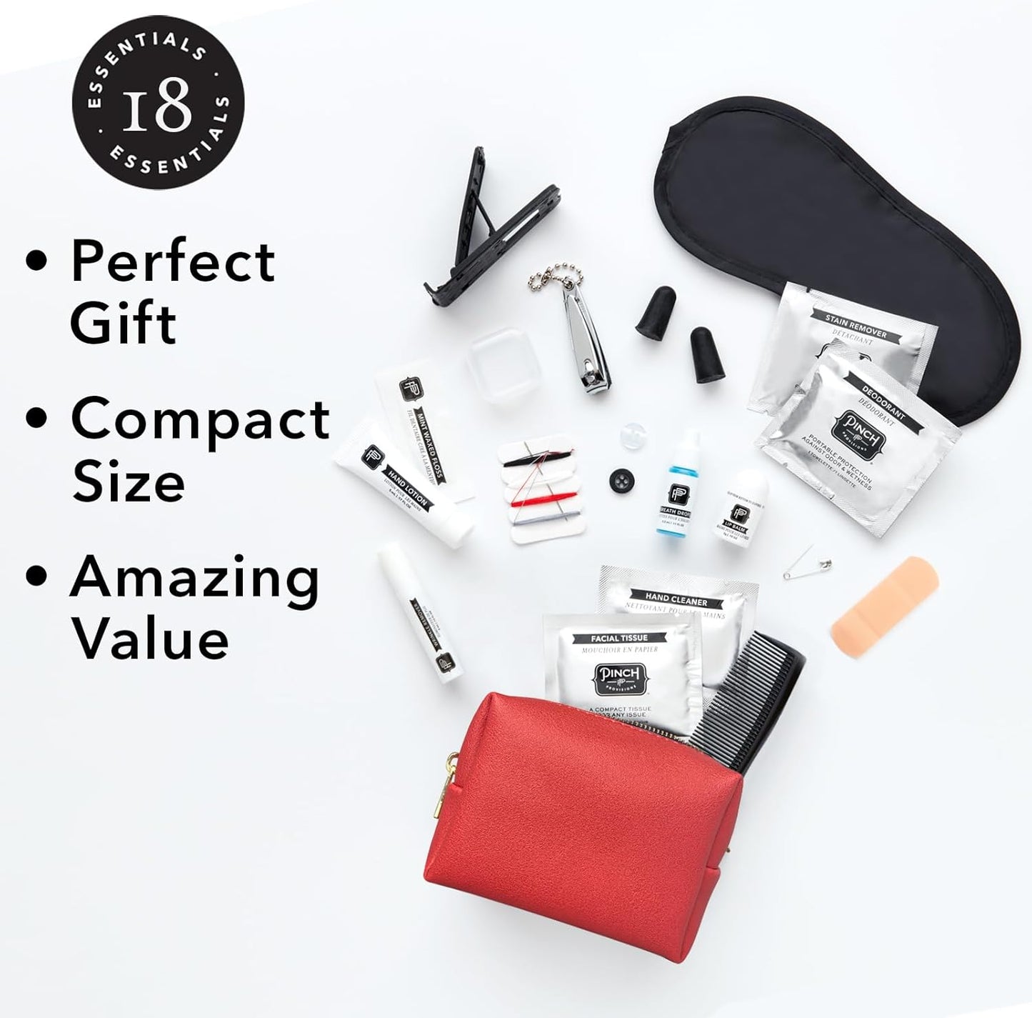 Pinch Provisions Travel Kit, includes 18 Must-Have Emergency Essential Items for Travelling, Ideal Road Trip or Airport Gift for Friends, Family & Peers, Portable Pouch
