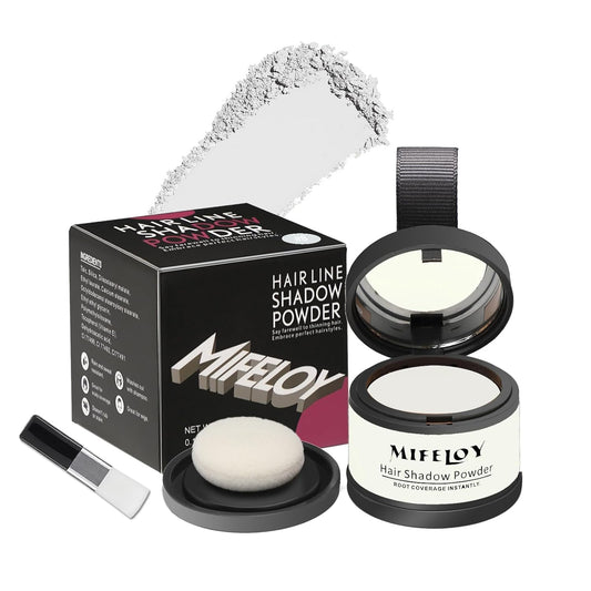 Root Touch Up Powder, Instantly Gray Hair Cover Up, Women Color Root Coverage Shadow Powder for Thinning Grey Hairline, Men Roots Concealer for Hair Loss Beard Line Eyebrow, White