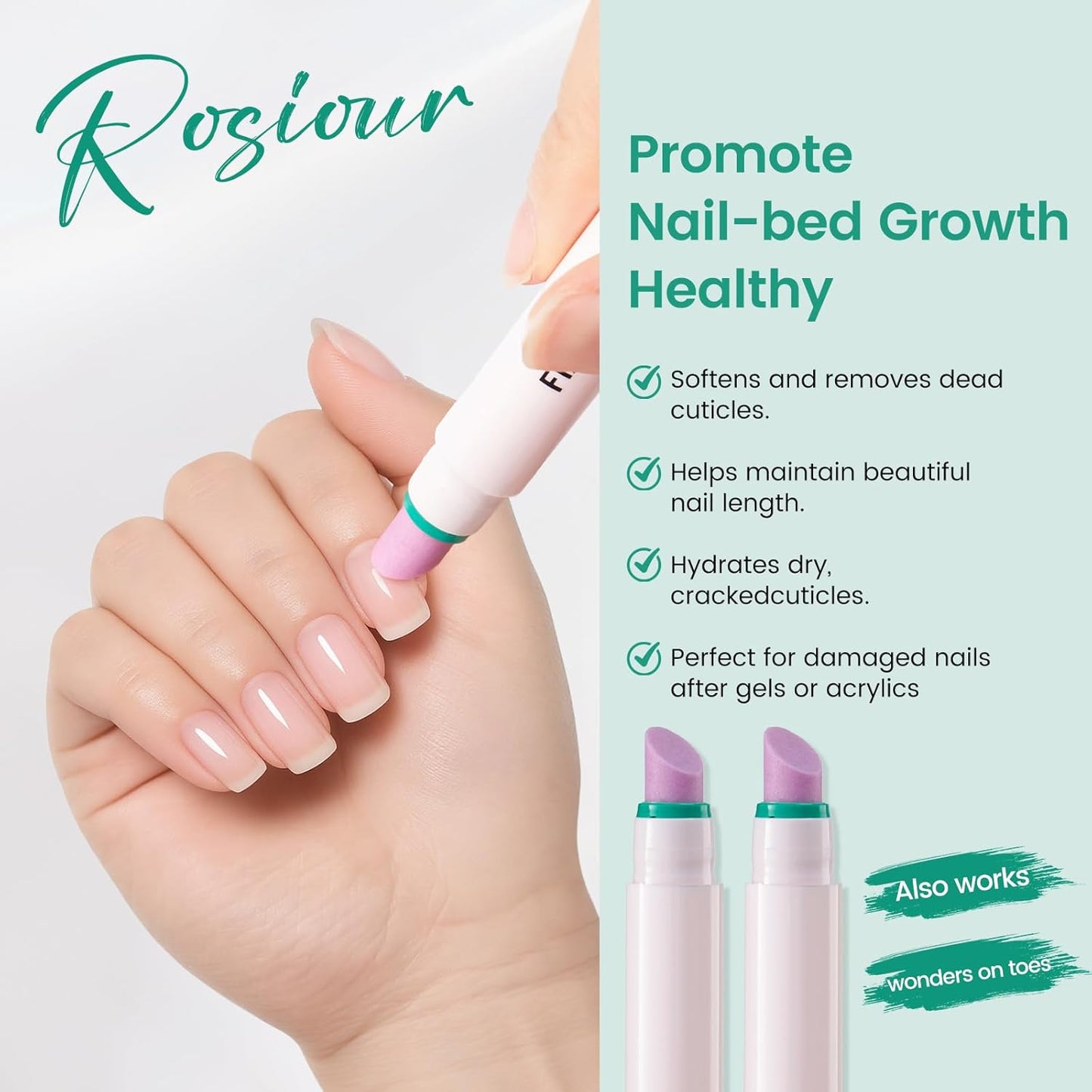 Ceramic Cuticle Oil Pusher Pen: 3-in-1 Nail Cuticle Buffer Pens with Cuticle Nipper for Hangnails, Dry & Damaged Nails, Moisturize Strengthen Brighten Nails Care