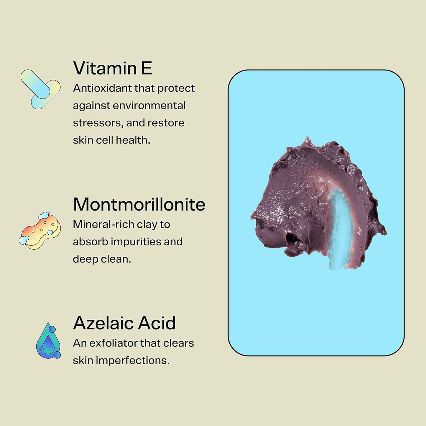 Bubble Skincare Come Clean Detoxifying Clay Mask - Mineral-Rich Face Mask with Azelaic Acid and Vitamin E to Gently Exfoliate and Protect Skin - Suitable for All Skin Types (45 ml)