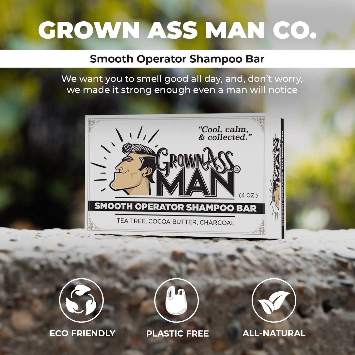 Solid Shampoo Bar Rich Lather 3 in 1: Hair, Beard & Body Wash - Plastic Free & Eco-Friendly, Natural & Organic Clean for All Hair Types, 4oz Bar (Smooth Operator, 6-Pack)