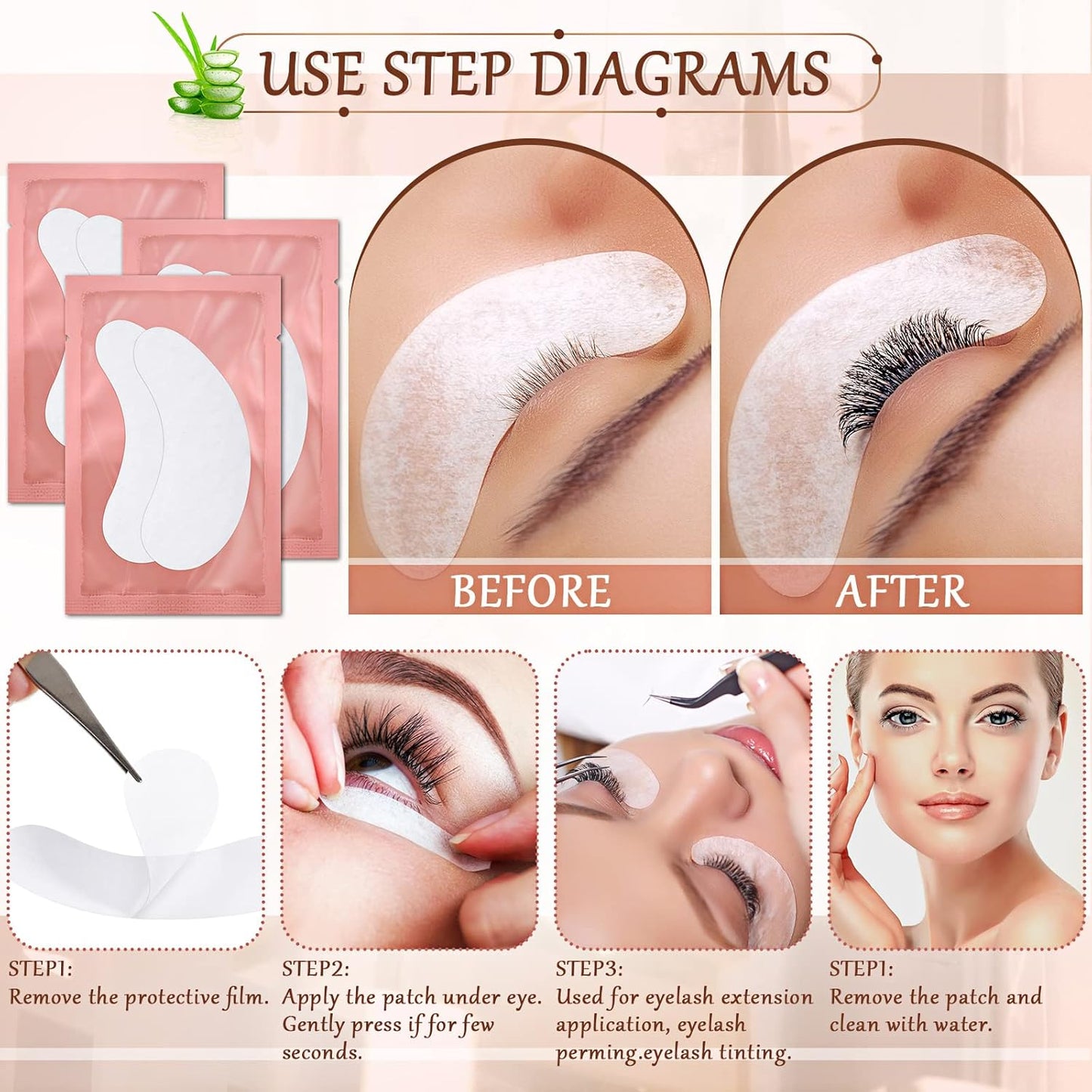500 Pairs Under Eye Gel Pads Natural Eyelash Extension Gel Pads Patches Kit for Eyelash Extension Supplies Bulk Eyelash Extension Supplies Beauty Tools, Fit Most Eye Shape