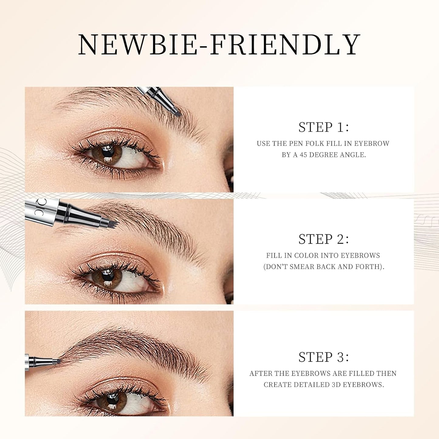 QIC Eyebrow 4 Tip Brow Pencil, Microblading Pen Waterproof Long-Lasting with Upgrade Micro-Fork Tip Applicator for Natural Brows (Dark Brown-02)