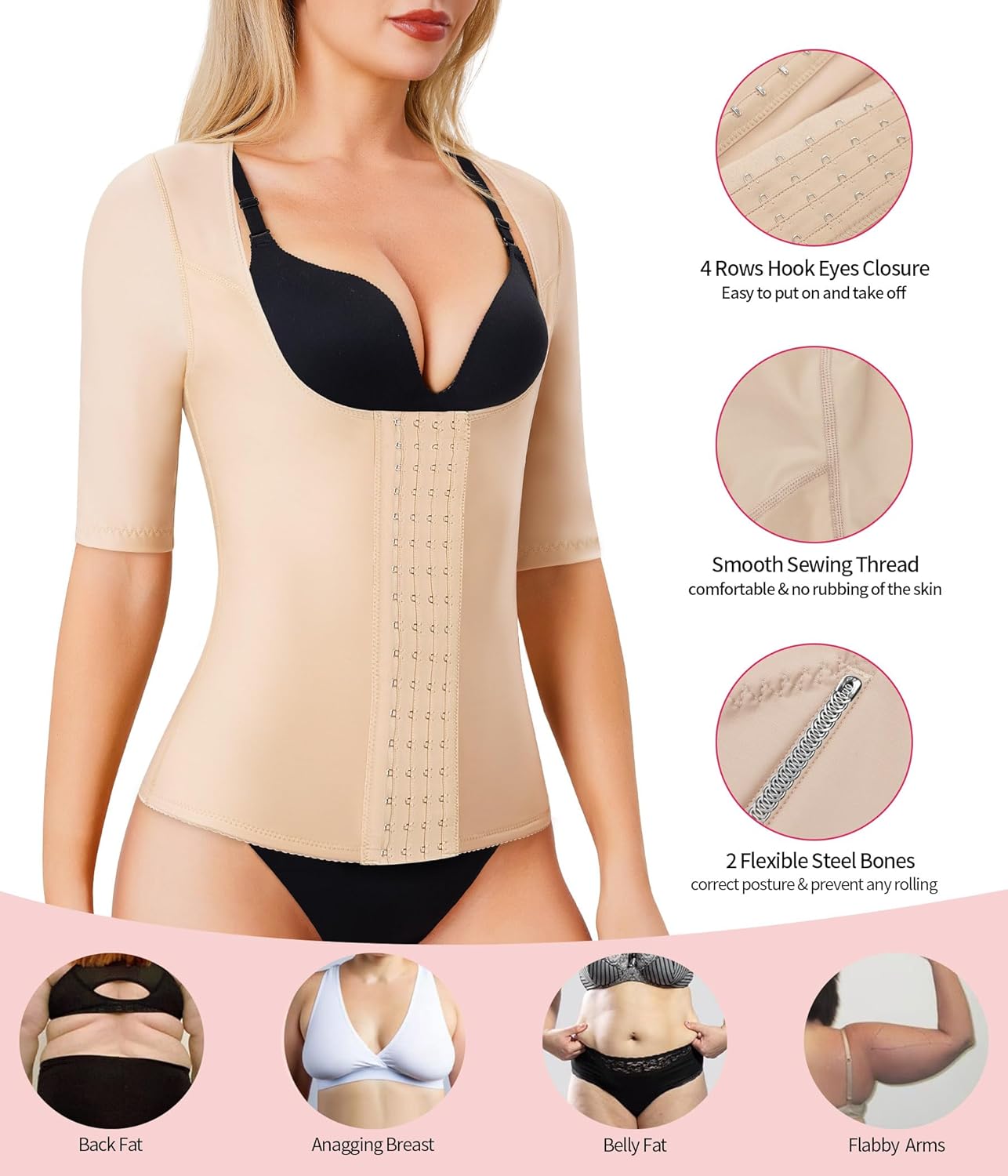 Gotoly Women Waist Trainer Corset Tummy Control Shapewear Upper Arm Shaper Post Surgical Slimmer Compression Tops
