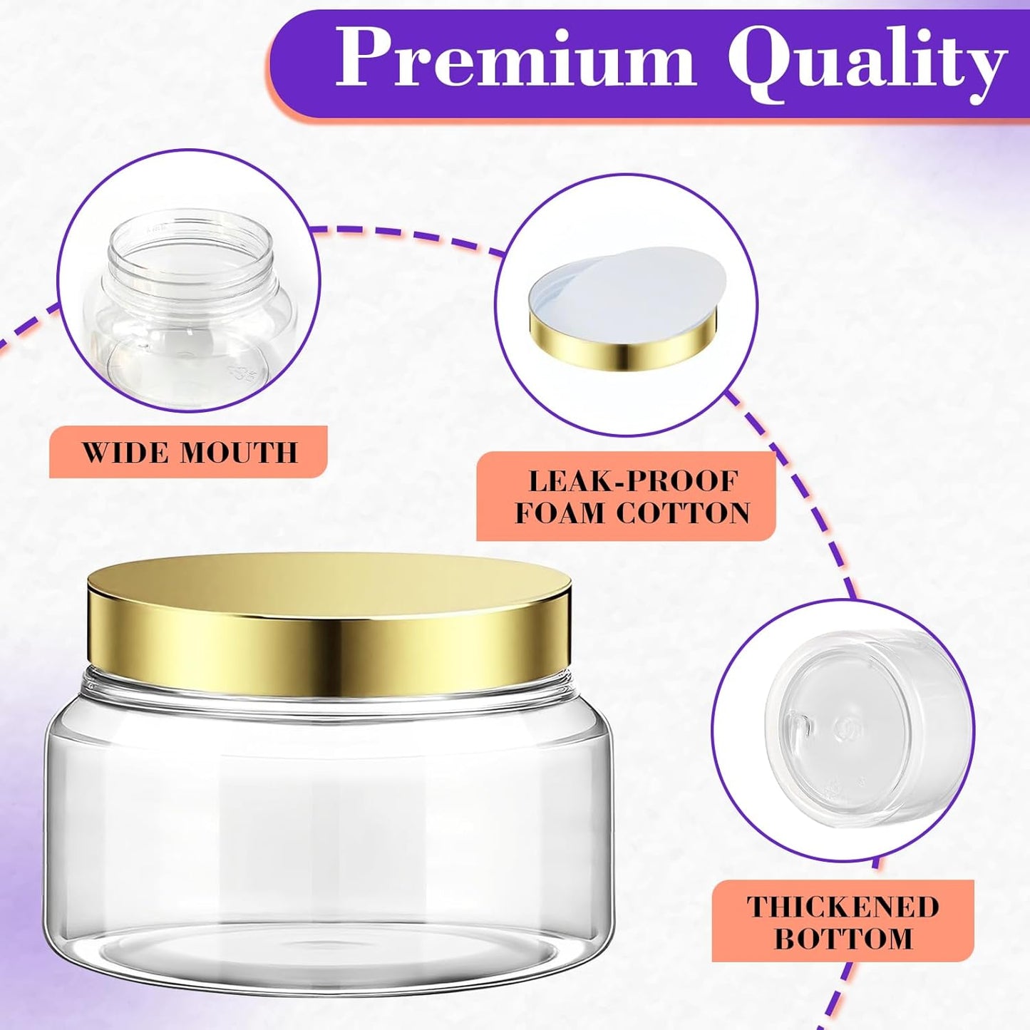 36 Pack 5 oz Plastic Cosmetic Containers With Lids Refillable Clear Empty Travle Jars Containers for Body Butter,Sugar Scrubs,Cream,Lotions,Candy, Waterproof Label&Spatulas - (Black Lid)