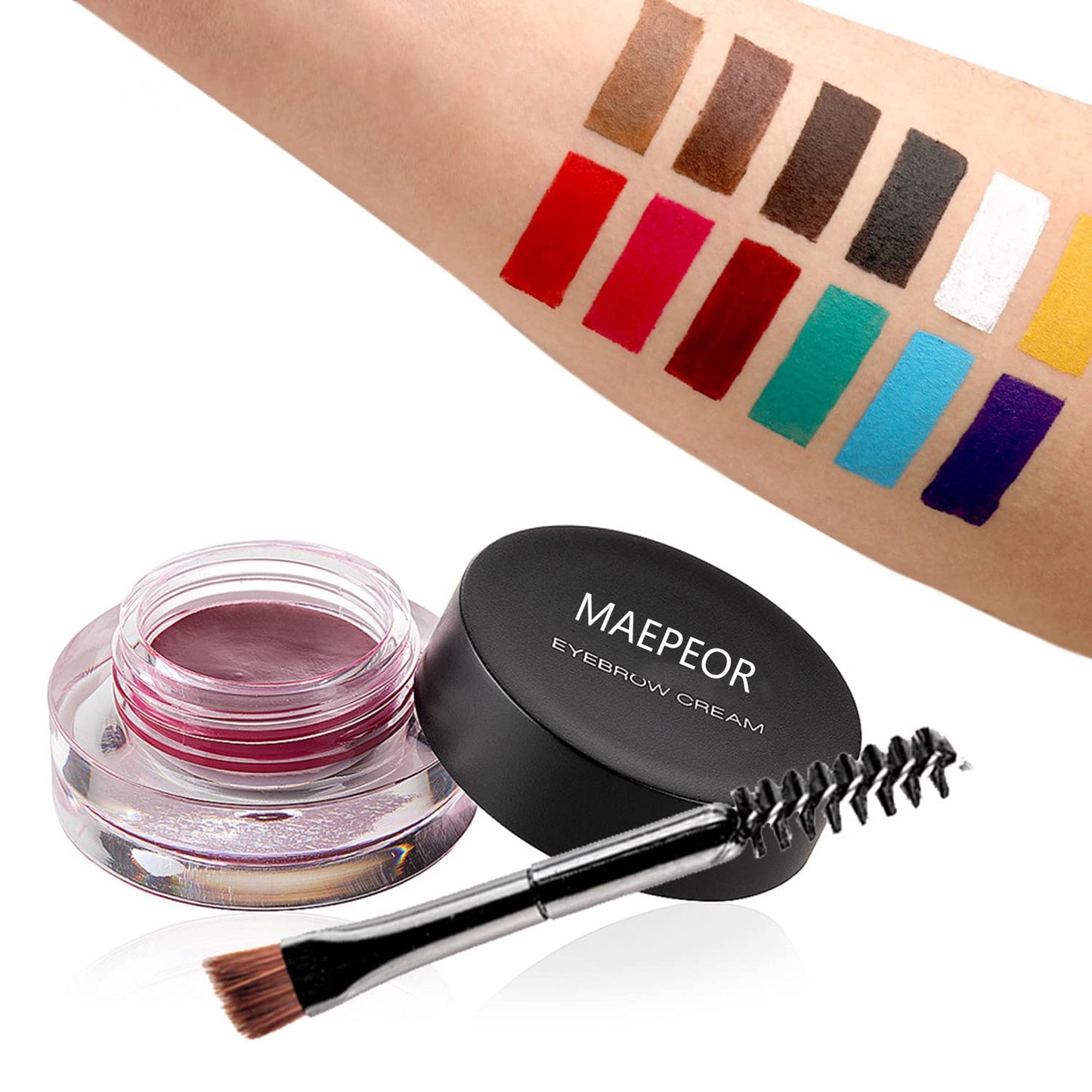 MAEPEOR 12 Colors Eyebrow Pomade Full-pigmented Long Lasting Waterproof Eyebrow Cream Gel Filling & Shaping Tinted Eyebrows Enhancers with Brush for Daily or Cosplay (10 Green)