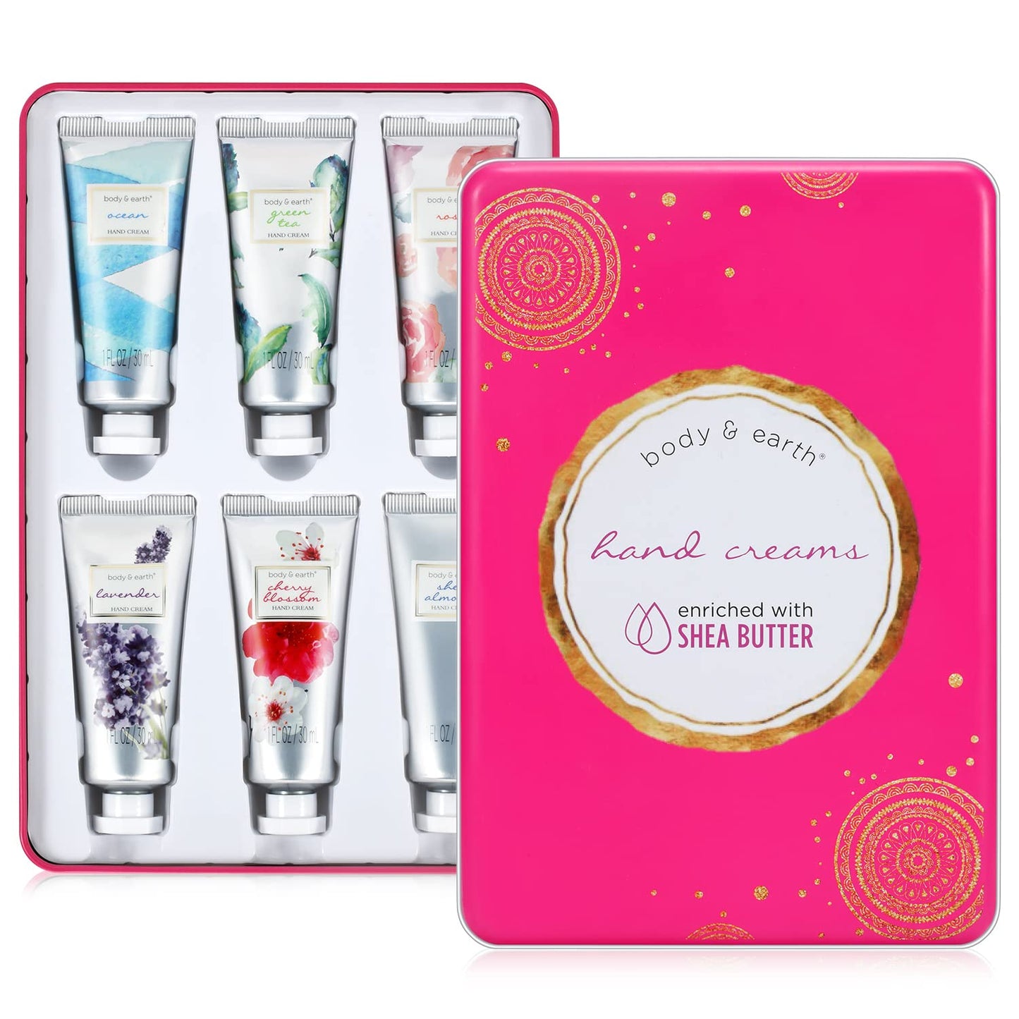 BODY & EARTH Hand Cream for Women, Hand Lotion Gift Set for Mothers Day for Mom Gift, Hand Lotion Set for Women 6 Pcs Travel Mini Size Hand Cream for Dry Hands with Shea Butter and Glycerin (6x1.0 oz)