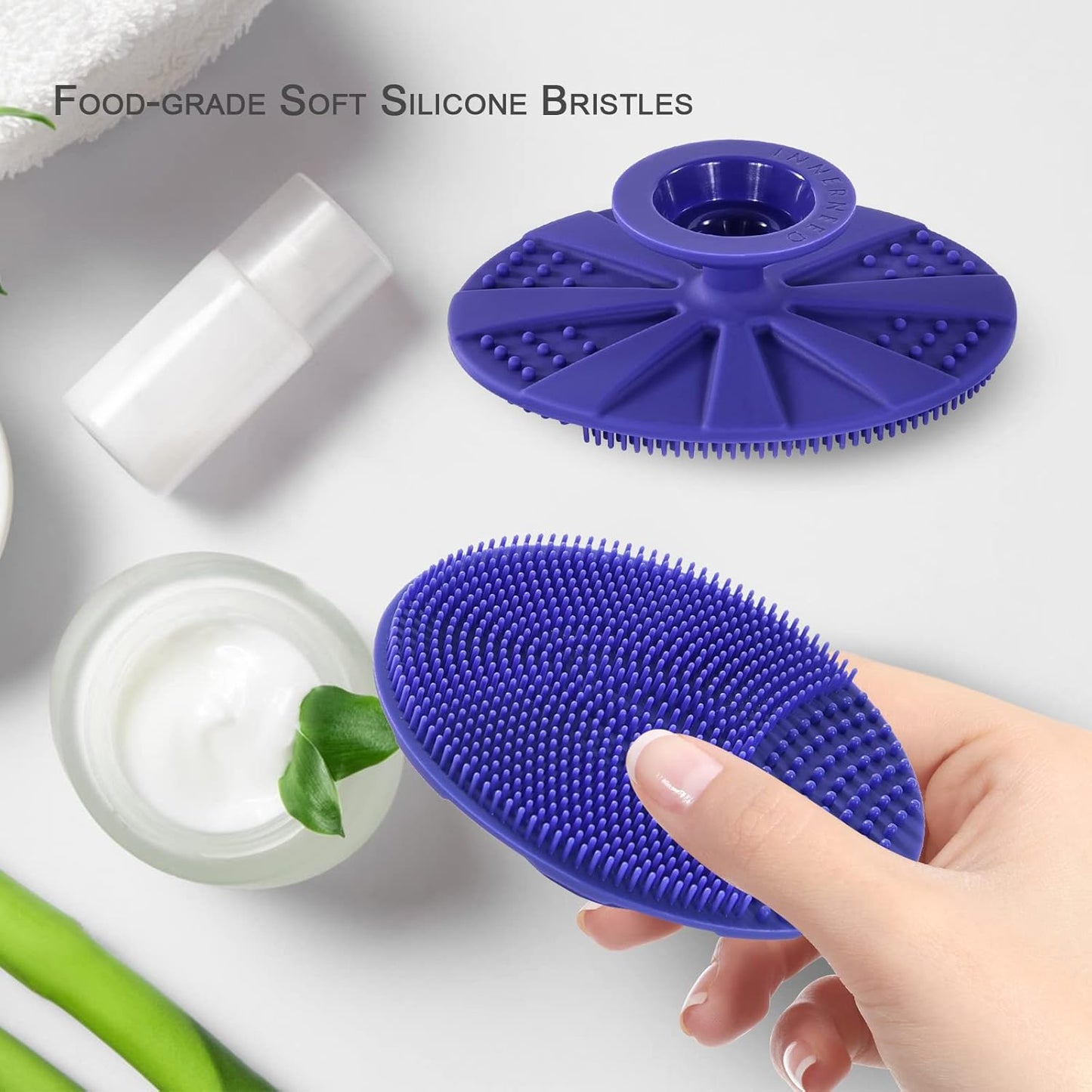 INNERNEED Silicone Face Cleansing Scrubber, Exfoliating Scrub Manual Handheld Facial Brush Blackhead Remover, Food-Grade Soft Bristle (Pack of 4)