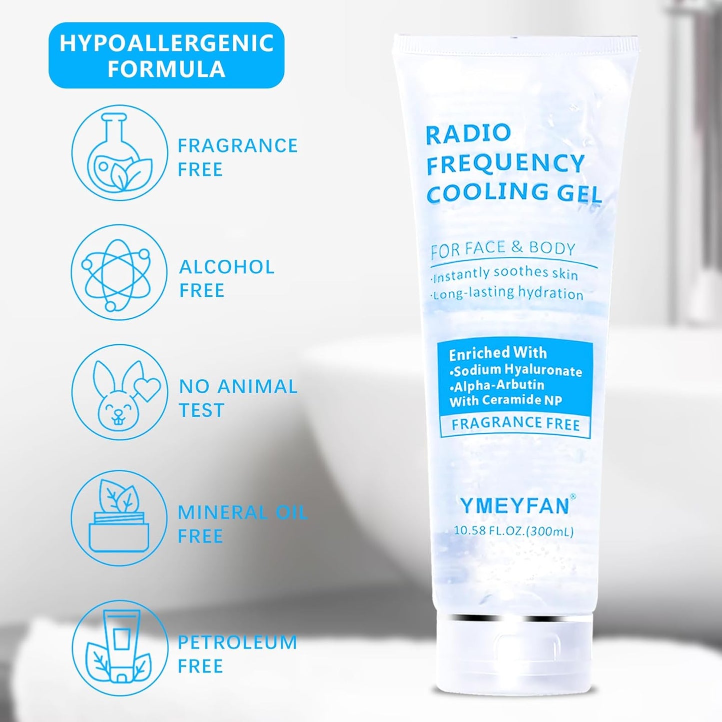 Conductive Gel for Microcurrent, Radio Frequency Gel Primer for RF Facial Machine, Fragrance-Free, Hypoallergenic, Rich in Hyaluronic Acid, Ceramide, Instantly Soothing Skin, Long-Lasting Hydrating