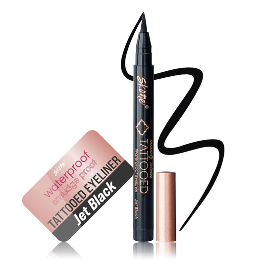 Skone Waterproof Liquid Eyeliner - Long Lasting & Smudge Proof - Insanely Intense Tattooed Eyeliner Pen with Felt Tip Applicator - Jet Black (0.07oz)