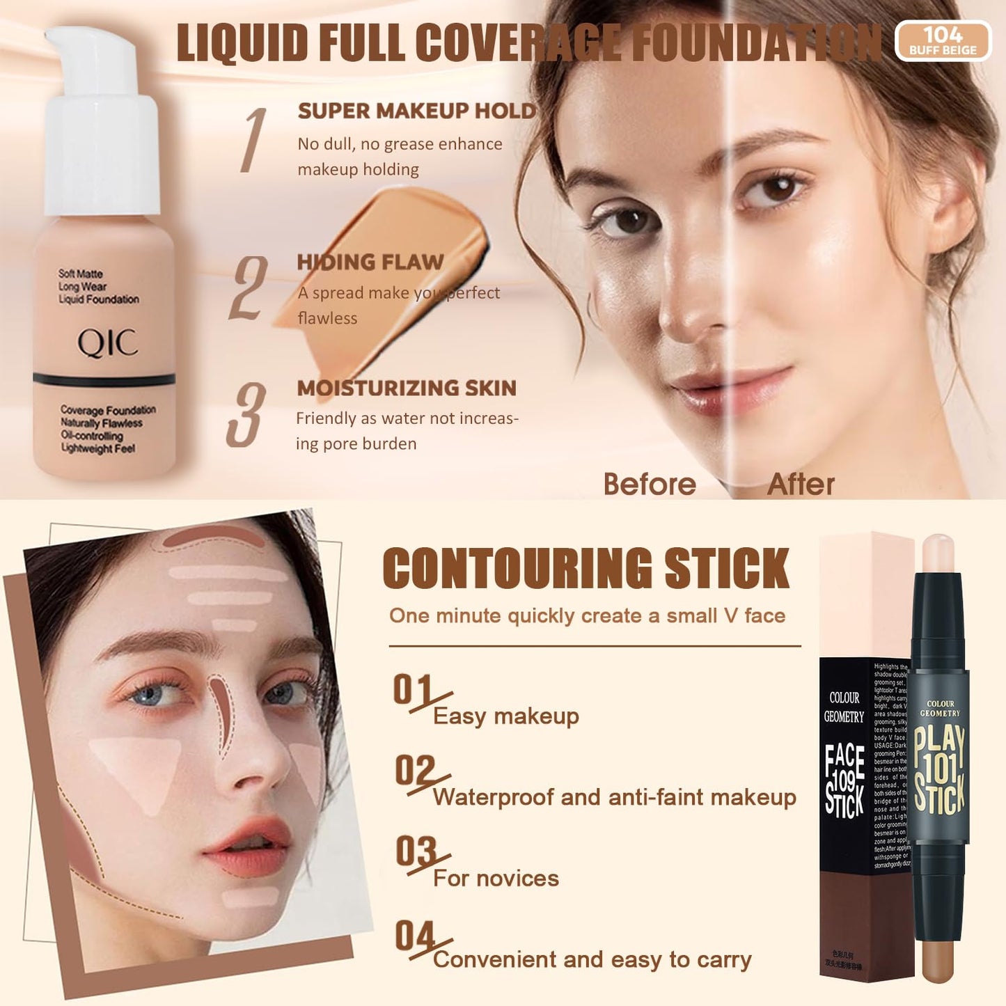 All in One Makeup Kit,Includes Naked Eyeshadow,CC Cream,Liquid Foundation,Lipstick Set,Mascara,Makeup Brush,Makeup Sponge,Eyebrow Pencil,Eyebrow Soap,Eyeliner Stamp, Primer,Contour Stick,Cosmetic Bag