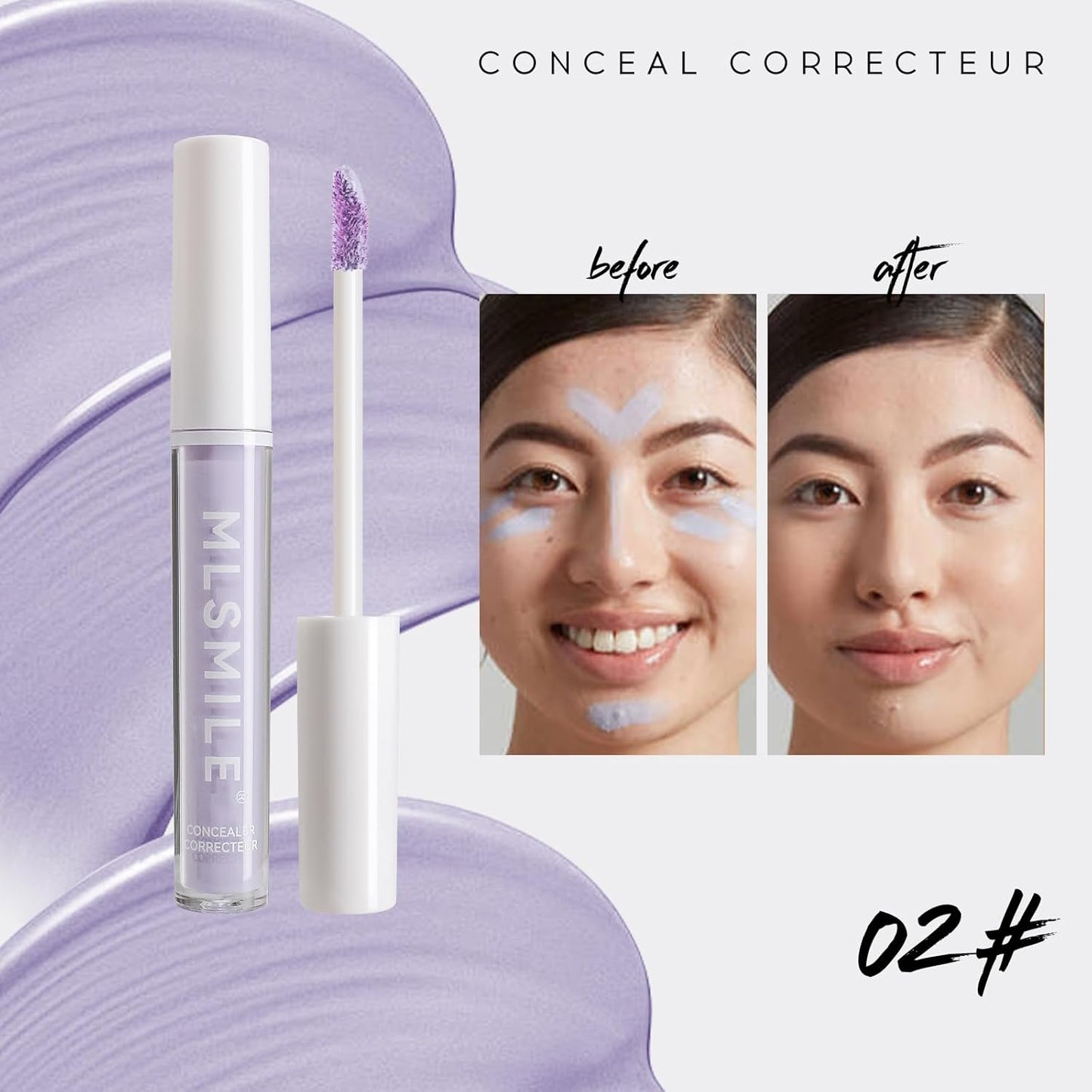 Lavender Flawless Liquid Foundation, HD Studio Skin Flawless Neutralizes Makeup Base, Natural Coverage, Waterproof, Lightweight, Conceals, Unwanted Yellow Tones Dullness, or Sallowness, 02