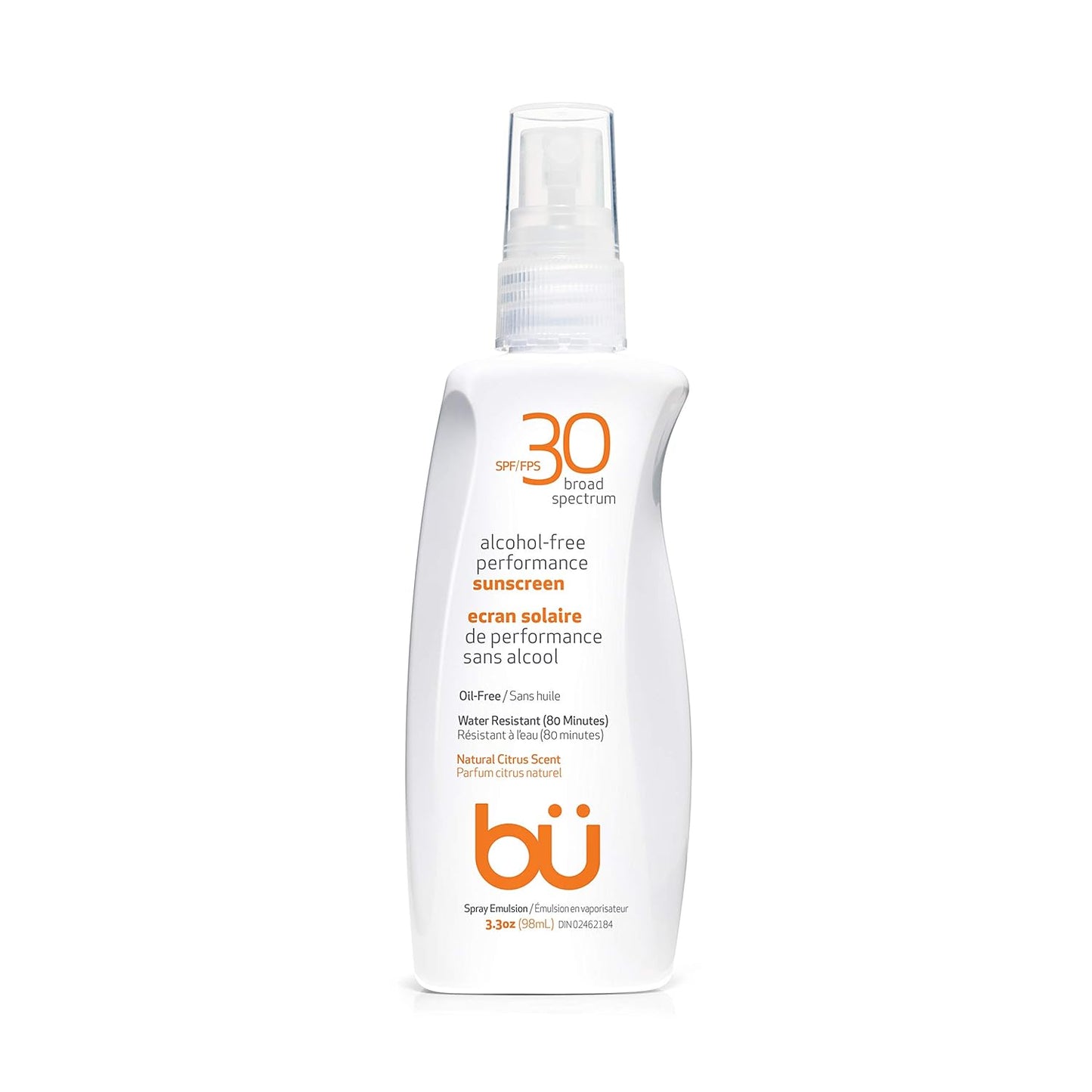 BU SPF 30 Sunscreen Spray for Face and Body, Non Aerosol Spray, Clear WOWmist, TSA Travel Size Sunblock, Oil Free and Water Resistant for Sensitive Skin, Natural Citrus 3.3 oz