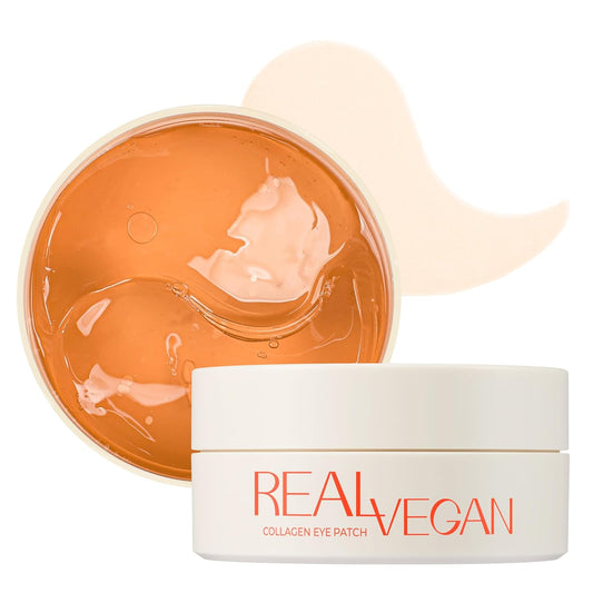 KLAVUU Real Vegan Collagen Eye Patches (60 Patches) - Korean Overnight Under Eye Mask for Puffy, Sagging Eyes, Fine Lines & Wrinkles | Elasticity Boost with Low-Molecular Carrot Collagen (500 Daltons)