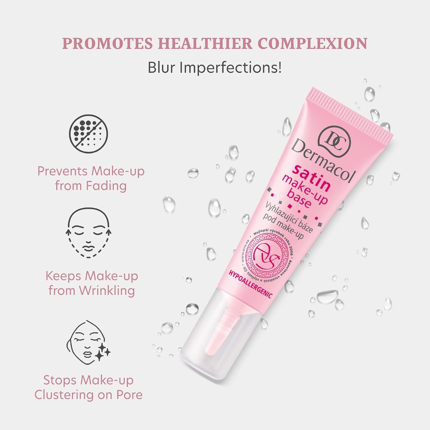 Dermacol - Satin Makeup Base, Matte Face Primer for Wrinkles and Pores, Transparent Makeup Primer for Oily Skin & Dry and Combination Skin, Easy to Blend Pore Filling Primer, No Preservatives, 10 mL