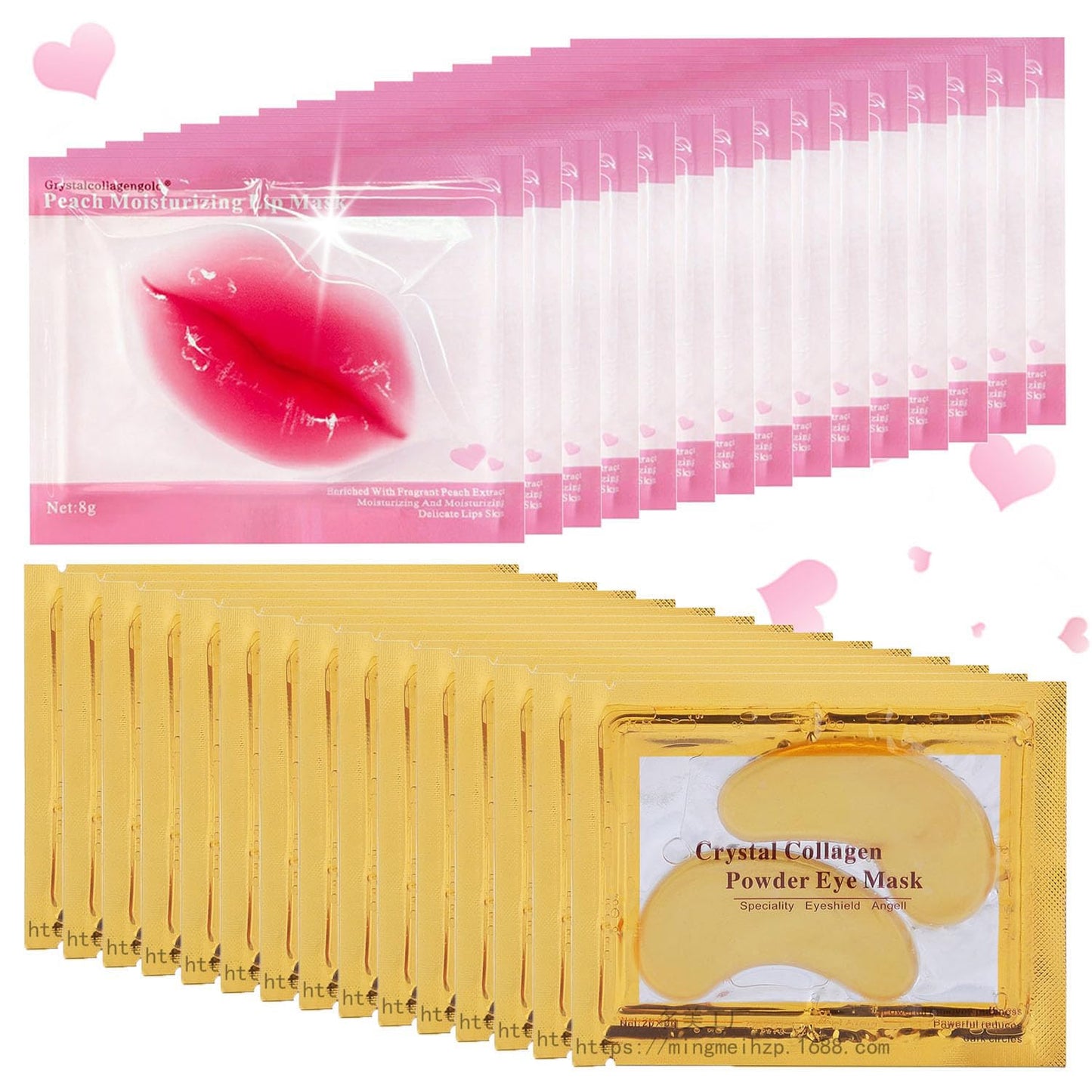 30 Pairs Lip Masks & 24K Gold Gel Eye Masks,Crystal Collagen Eye Patches for Puffy Eyes,Moisturizing& Reducing Fine Lines Dark Circleeye Patches for Women Men