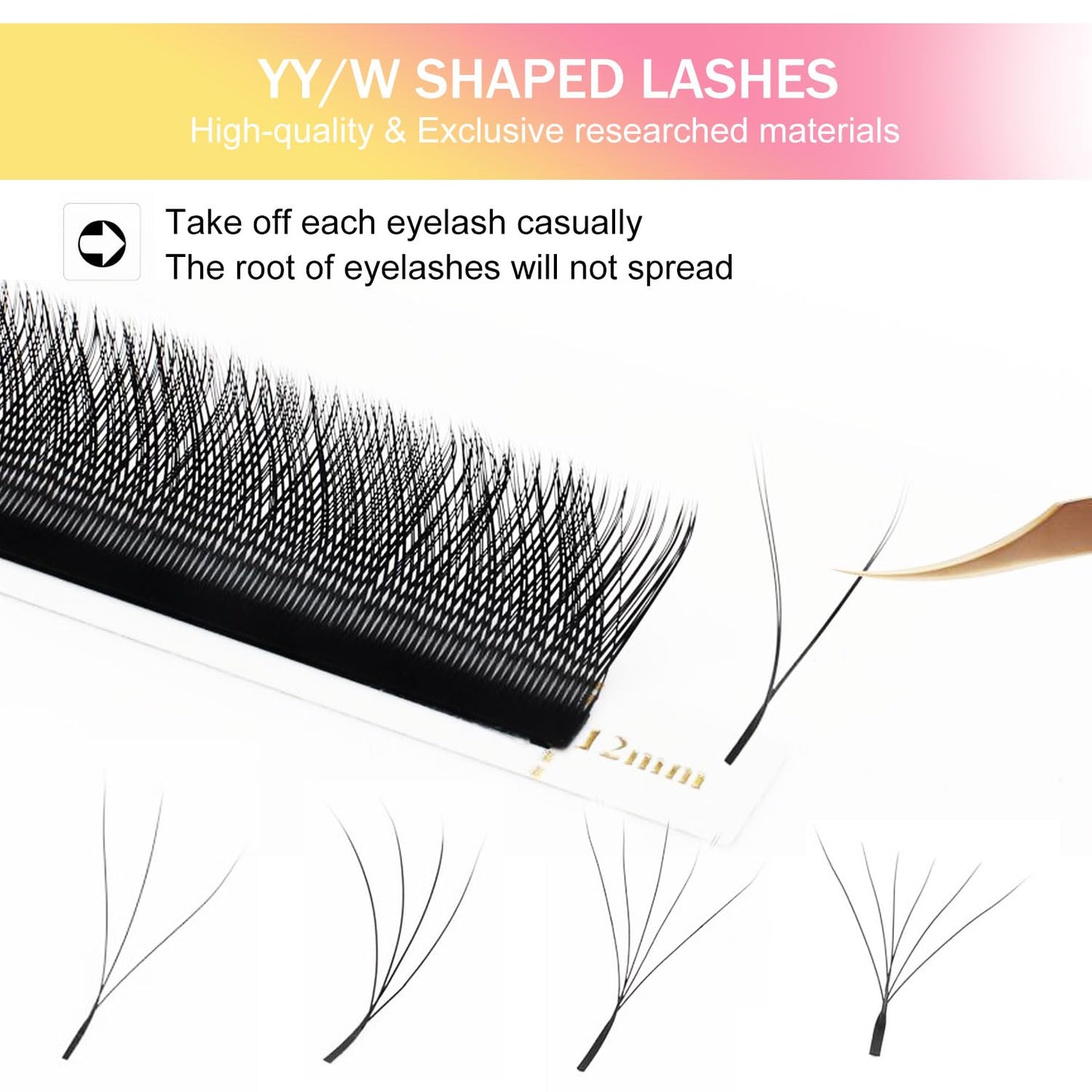 W Lash Extensions Supplies 7D Eyelash Extensions W Shape 0.07mm Thickness D Curl 14mm Premade Fans Easy Fan Lashes Volume Matte Black 12 Rows Crisscross Eye Lashes(W-7D-0.07-D,14mm)