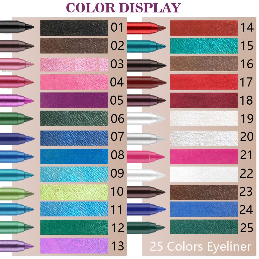 evpct 3Pcs Black & Pearl White & Shimmer Royal Blue Gel Glitter Eyeliner Pencils Set for Women, Waterproof Smudge Proof lapiz de ojos delineador de ojos contra el agua Eye Liner Makeup 01 19 07