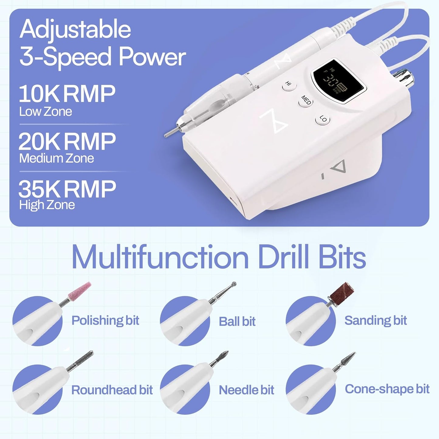 M GEM Brushless Nail Drill 35K RPM | Professional Cordless Efile Machine | Rechargeable Electric Nail File with Bits | Portable Quiet Low Vibration Tool for Acrylic, Gel, Natural Nails (Pink)