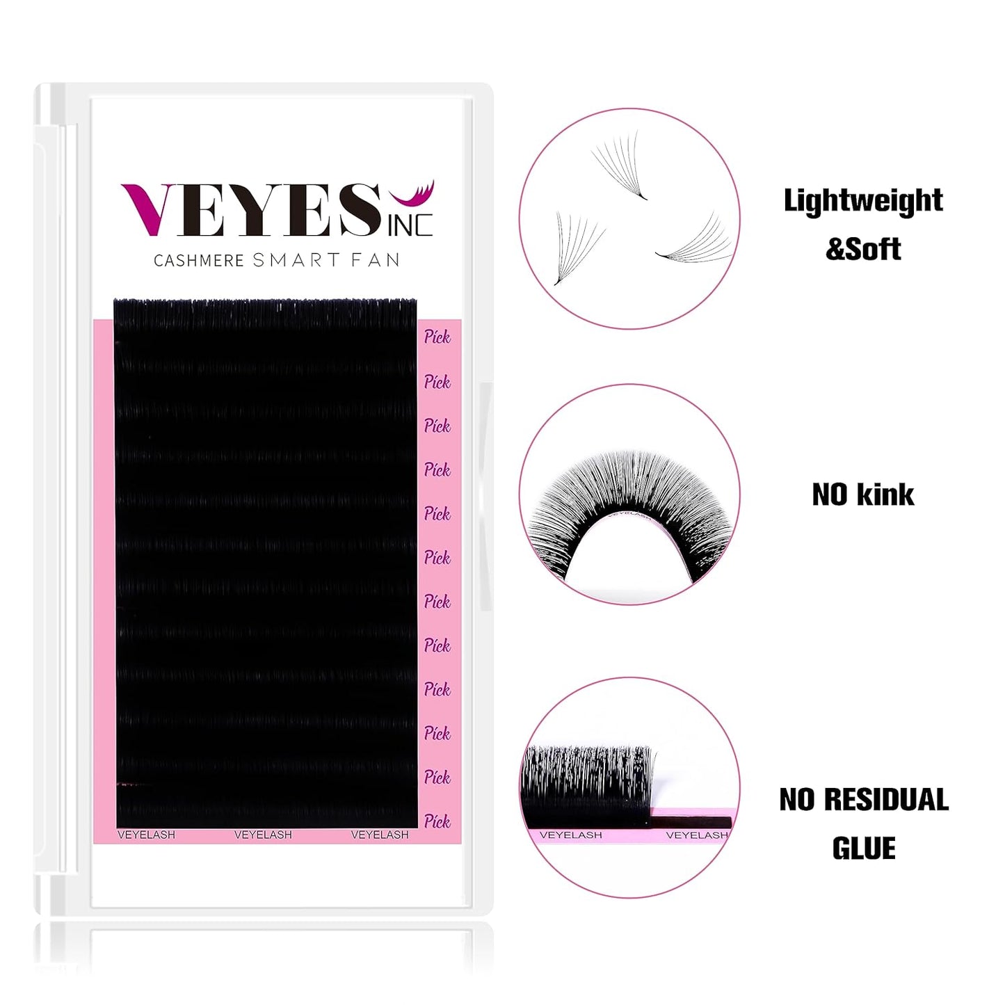VEYES INC Cashmere Smart Fan Lash Extensions 0.03 0.05 0.07 C/CC/D Curl 8-20mm Mixed & Single Length, Super Matte Black Volume Lashes, Professional Supplies for Lash Techs (0.05 CC 8-16mm)