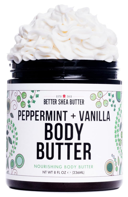 Peppermint Vanilla Body Butter - Natural Lotion for Women with Shea Butter & Jojoba Oil - Non-Greasy Whipped Body Lotion for Dry Skin - Vanilla Scented Peppermint Body Lotion