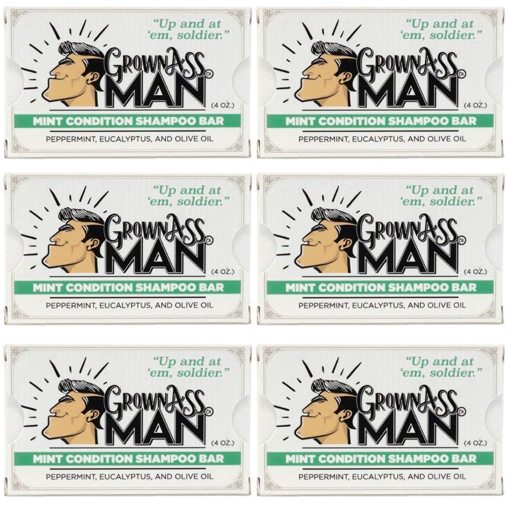 Solid Shampoo Bar Rich Lather 3 in 1: Hair, Beard & Body Wash - Plastic Free & Eco-Friendly, Natural & Organic Clean for All Hair Types, 4oz Bar (Mint Condition, 6-Pack)