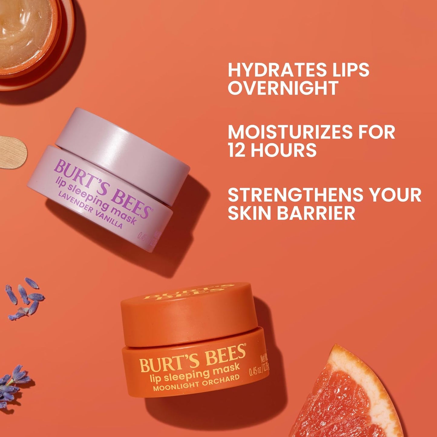 Burt’s Bees Moonlight Orchard Lip Sleeping Mask, With Hyaluronic Acid and Squalane Moisturizer To Instantly Hydrate Lips, Overnight Mask, Treatment, 0.45 oz.
