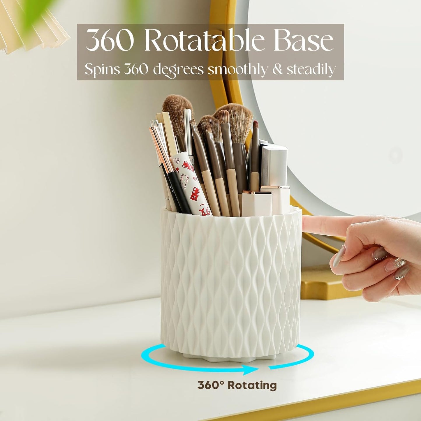 Makeup Brush Holder Organizer - 360° Rotating Makeup Brush Organizer 5 Slot Make up Brushes Cup for Cosmetics, Lipsticks, Bathroom Vanity Desktop Storage (White)