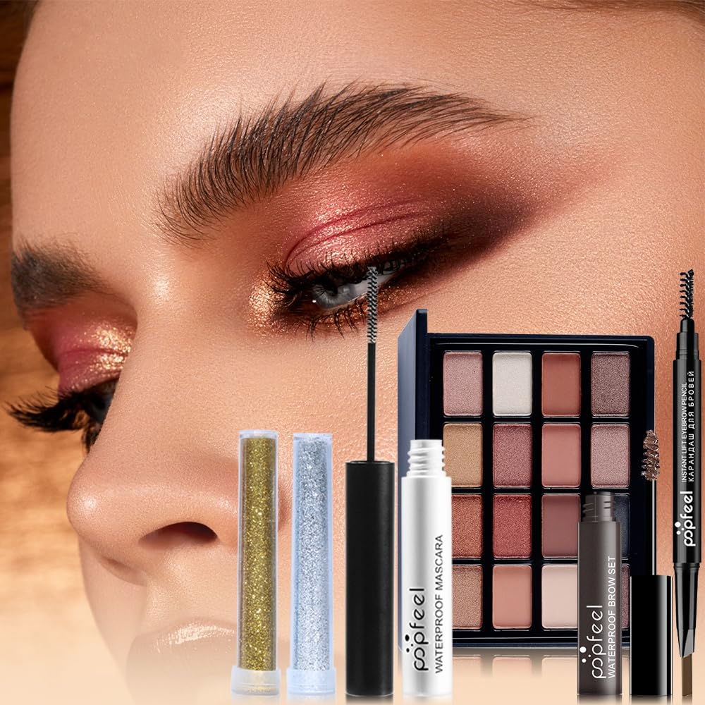 All in One Eyeshadow Palette Makeup Set, Makeup Kit with Primer, Mascara, Concealer Palette, Lip Stick Palette, Glitter Highlight, Travel Makeup Bundle Holiday Makeup Gift Box for Women Girl