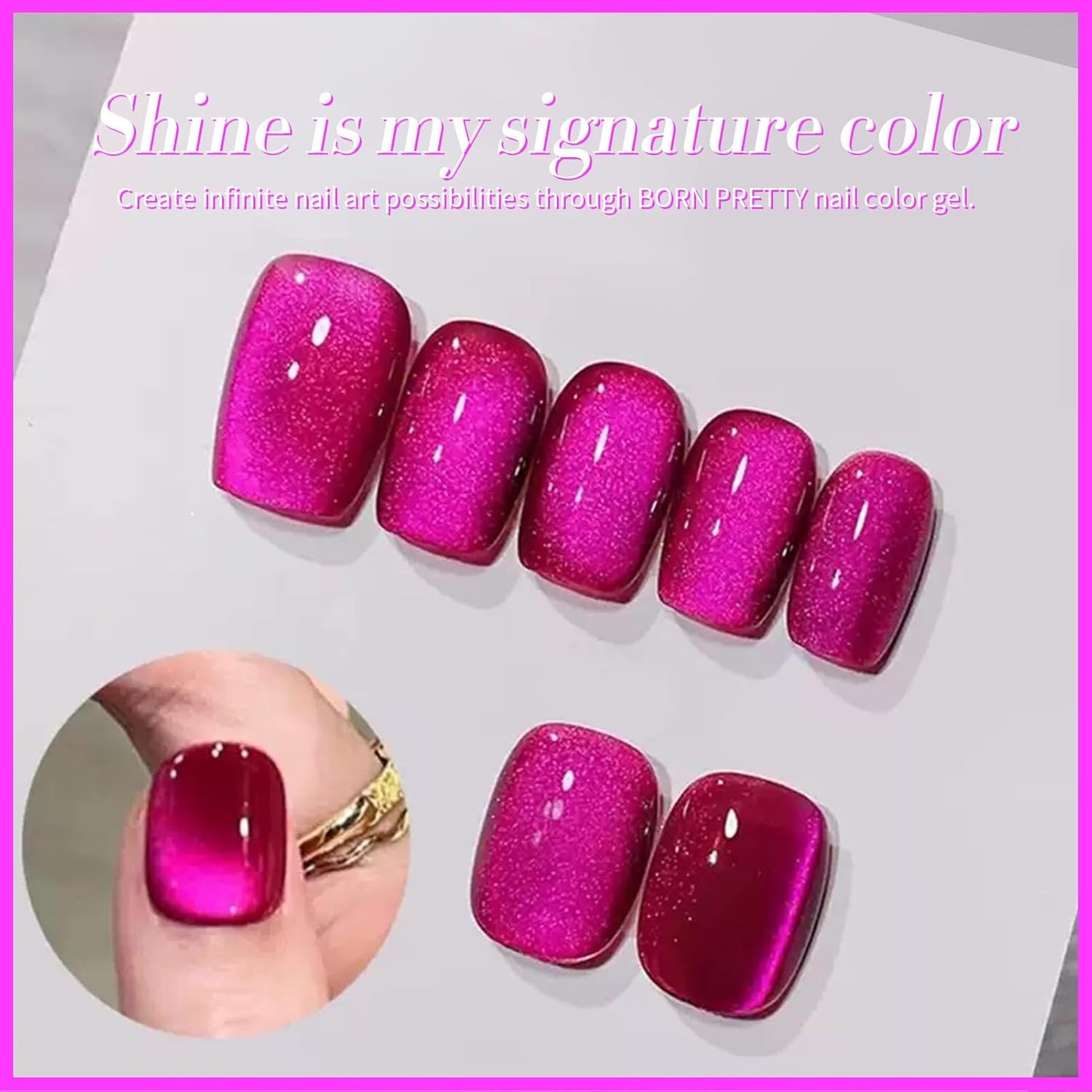 Born Pretty Cat Magnetic Eye Gel Nail Polish, Dragon Fruit Hot pink Glass Cat Magnetic Gel, Glass Shiny Effect Soak Off Nail Art Salon Manicure Home Gift 15ml
