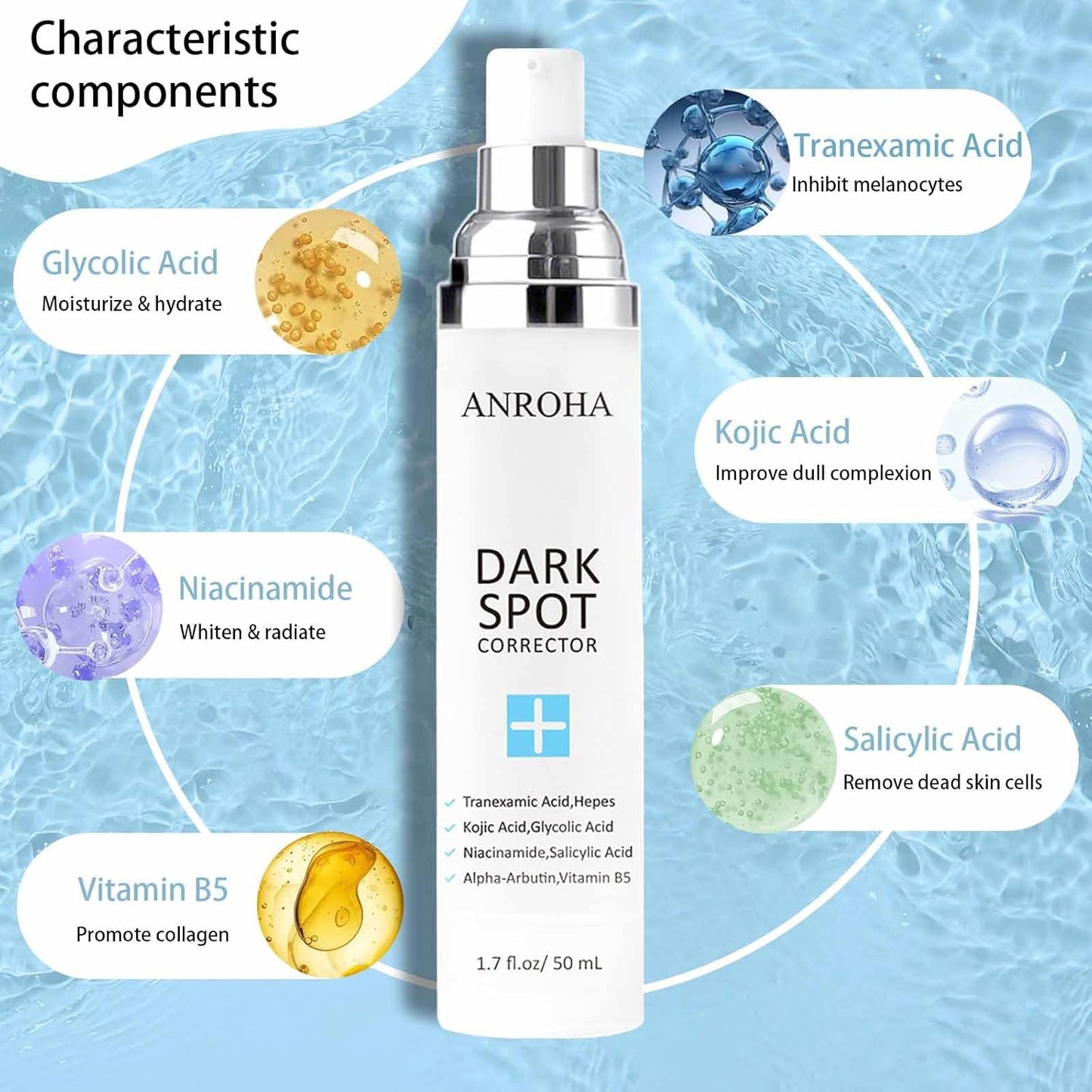 Dark Spot Remover for Face and Body Serum Promotes Anti-Aging Effect -Dark Spot Corrector for Women and Men with Niacinamide Kojic Acid & Salicyic Acid 50ml /1.7fl oz