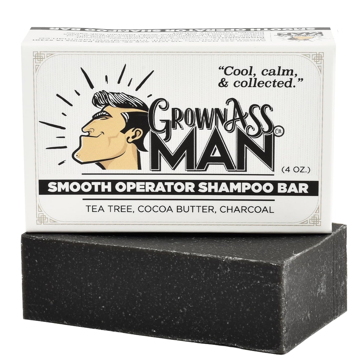 Solid Shampoo Bar Rich Lather 3 in 1: Hair, Beard & Body Wash - Plastic Free & Eco-Friendly, Natural & Organic Clean for All Hair Types, 4oz Bar (Smooth Operator, Single)