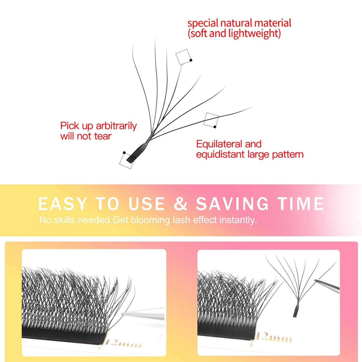W Lash Extensions Supplies 7D Eyelash Extensions W Shape 0.07mm Thickness C Curl 9mm Premade Fans Easy Fan Lashes Volume Matte Black 12 Rows Crisscross Eye Lashes(W-7D-0.07-C,9mm)
