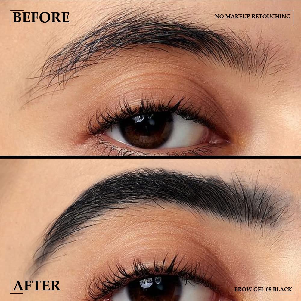 Tinted Thickening Brow Mascara,Brow Fast Sculpt,Waterproof, Transfer-proof, Brush to Fill in Eyebrows and Cover Gray Hairs - Cruelty Free - Light Medium Brown (2pcs 08 Black)